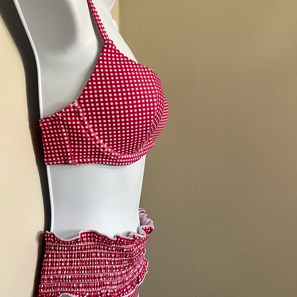 Red Gingham Push Up Ruffle Cheeky Bikini Set - Picture 7 of 15